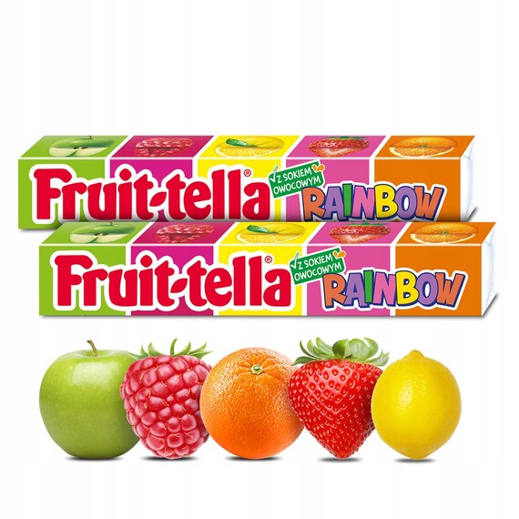 Fruit Tella Rainbow Chewy Candy with Fruit Juice 3x41g ฟรุต เทลล่า ลูกอม เคี้ยวหนึบ รสผลไม้ 3x41กรัม