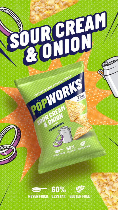 [BestBefore-21Sep2024] Popworks Sour Cream & Onion Popped Crisps 85g ป๊อปเวิร์คซาวครีมและหัวหอมป๊อปคอร์น 85ก