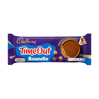 Cadbury Time Out 5 Roundie 150g แคดเบอรี เวเฟอร์สอดไส้รสโกโก้ เคลือบด้วยช็อกโกแลตนม 5 ราวดี้ 150 กรัม