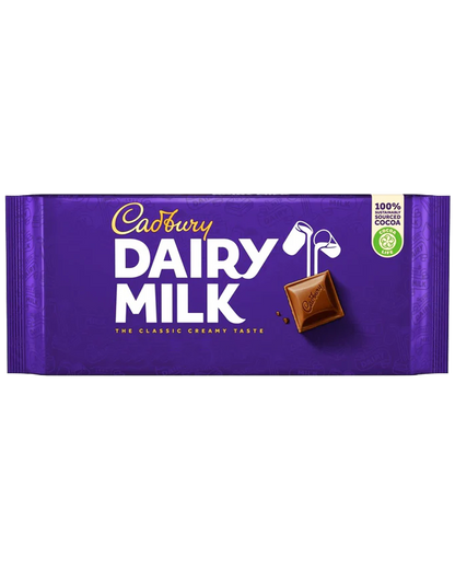 Cadbury Dairy Milk Chocolate 180g แคดเบอรี แดรีมิลค์ ช็อกโกแลตนมบาร์ใหญ่ 180g