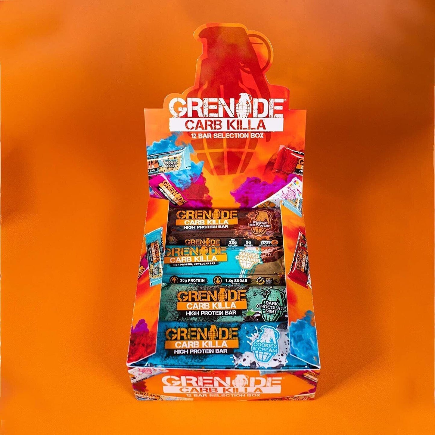 Grenade Carb Killa 12 Bar Selection Box 720g เกรนเนต ช็อกโกแลต โปรตีนบาร์ รวมรสชาติ 12 แท่ง 720กรัม