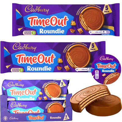 Cadbury Time Out 5 Roundie 150g แคดเบอรี เวเฟอร์สอดไส้รสโกโก้ เคลือบด้วยช็อกโกแลตนม 5 ราวดี้ 150 กรัม