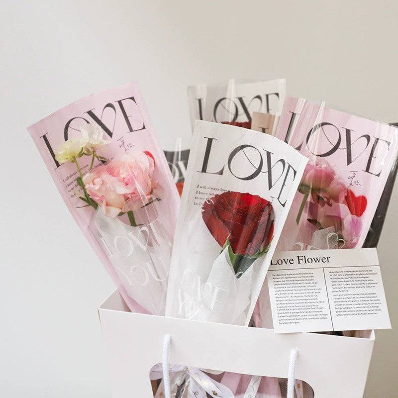 Mixed Color Flower Wrapping Bag For Single Rose Gift Bag 10 pcs ( NO ROSE )
