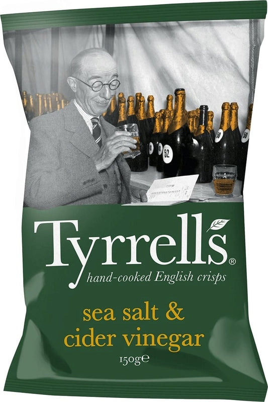 Tyrrells Sea Salt & Cider Vinegar Sharing Crisps 150g ไทเรล น้ำส้มสายชูหมักเกลือทะเลแบบทอดกรอบ 150 กรัม