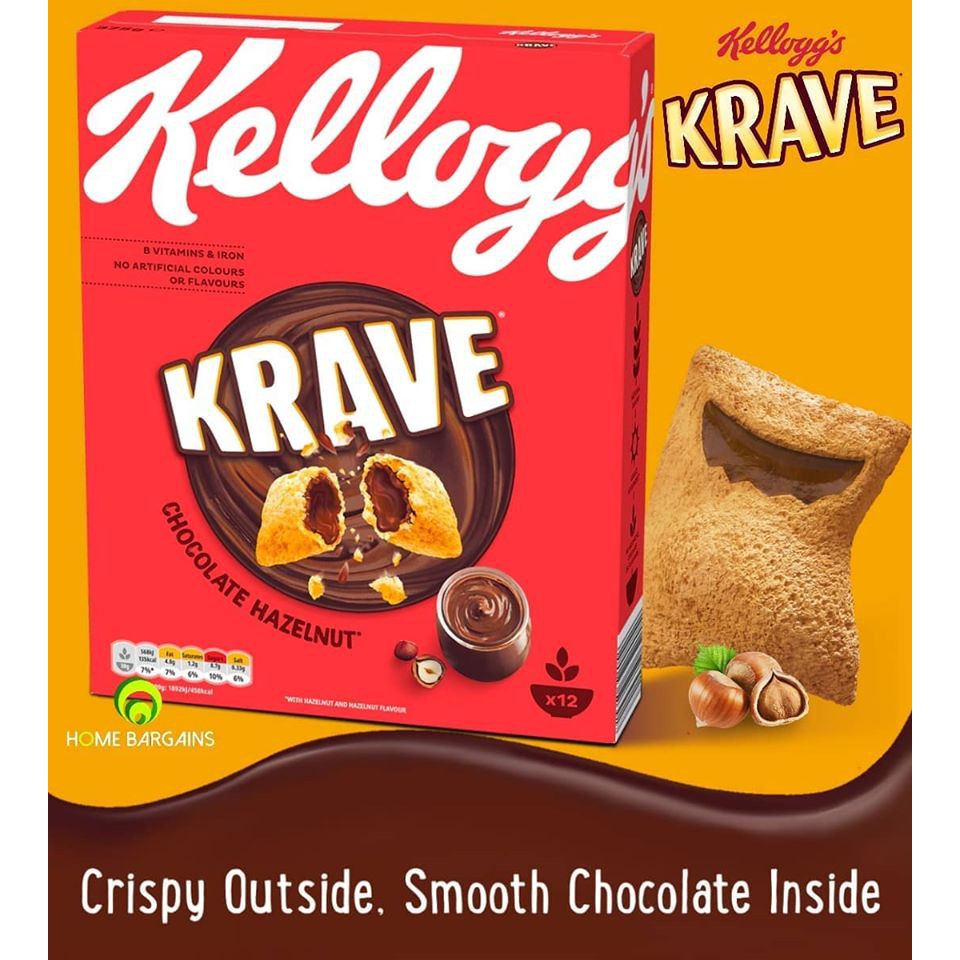 Kellogg’s Krave Chocolate hazelnut 410g เคลล็อกส์ เครฟ ซีเรียลอาหารเช้า สอดใส้ ช็อกโกแลต และ เฮเซลนัท 410g