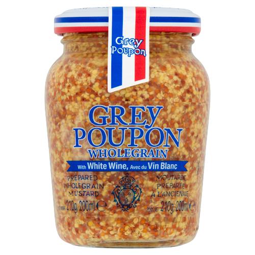 Grey Poupon Wholegrain Dijon Mustard with Vinegar White Wine 210g เกรย์พูพองโฮลเกรนดีจองมัสตาร์ดผสมน้ำส้มสายชูและไวน์ขาว