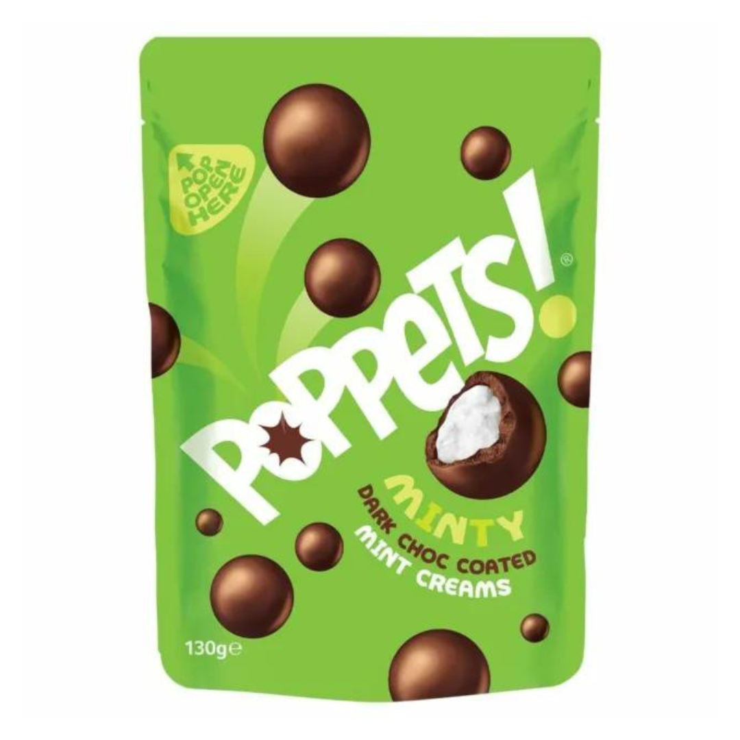 Poppets Dark Chocolate Coated Mint Creams Pouch 130g โปเปตซ์ ซองครีมมินต์เคลือบดาร์กช็อกโกแลต 130 กรัม