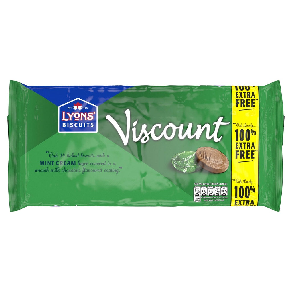 Lyons Viscount Mint Chocolate Biscuit 196g ไลออนส์ ไวเคานต์ มินต์ ช็อกโกแลต บิสกิต 196 กรัม