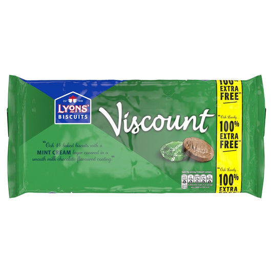 Lyons Viscount Mint Chocolate Biscuit 196g ไลออนส์ ไวเคานต์ มินต์ ช็อกโกแลต บิสกิต 196 กรัม