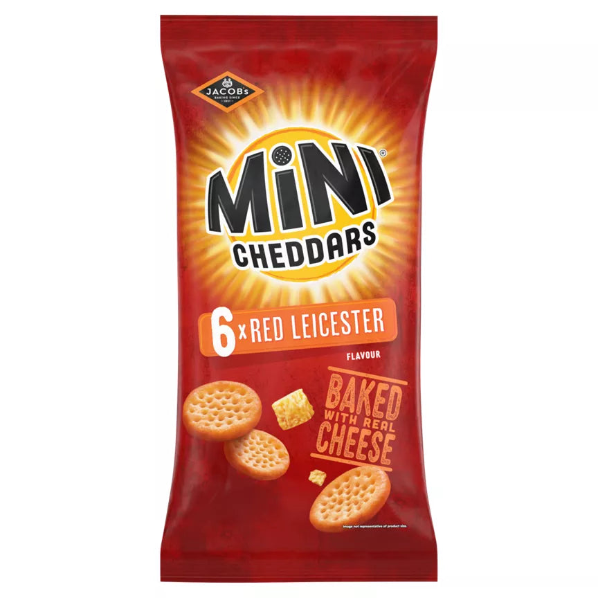 Jacob's Mini Cheddars Red Leicester 6 pack 150g จาคอบส์ มินิเชดดาร์ส เรด เลสเตอร์ 6 แพ็ค 150 กรัม