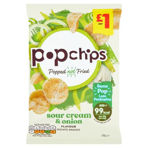 [Best Before 13-Apr-25] Popchips Sour Cream & Onion Flavour Potato Snacks 50g ป๊อปชิป มันฝรั่งอบกรอบ รสซาวครีมและหัวหอม 50 กรัม