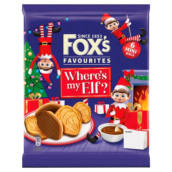 [Best Before 1/Jun/2024]Fox's Favourites Where's My Elf? Chocolate Biscuits 6X20g ฟ็อกส์ ช็อกโกแลตบิสกิต รุ่นแวน์ มาย เอลฟ์ 6X20กรัม