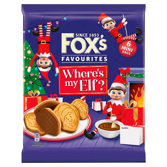 [Best Before 1/Jun/2024]Fox's Favourites Where's My Elf? Chocolate Biscuits 6X20g ฟ็อกส์ ช็อกโกแลตบิสกิต รุ่นแวน์ มาย เอลฟ์ 6X20กรัม