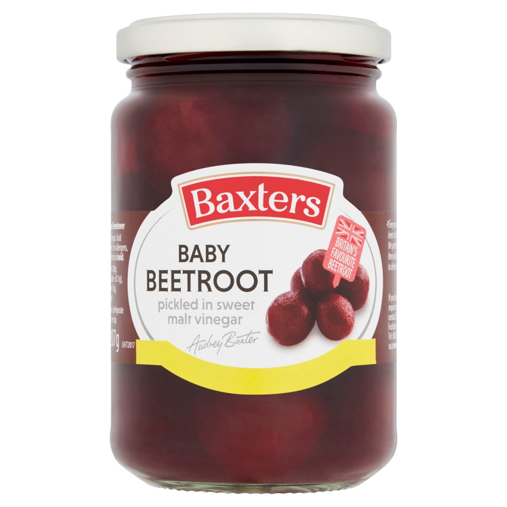 Baxters Baby Beetroot Pickled in Sweet Malt Vinegar 340g แบ็กซ์เตอร์ เบบี้ บีทรูท ดองในน้ำส้มสายชูมอลต์หวาน 340 กรัม