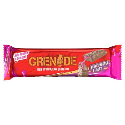 Grenade High Protein Bar Low Sugar Peanut Butter & Jelly 60g เกรนเนต โปรตีนบาร์ผสมเนยถั่วน้ำตาลต่ำและเยลลี่ 60 กรัม