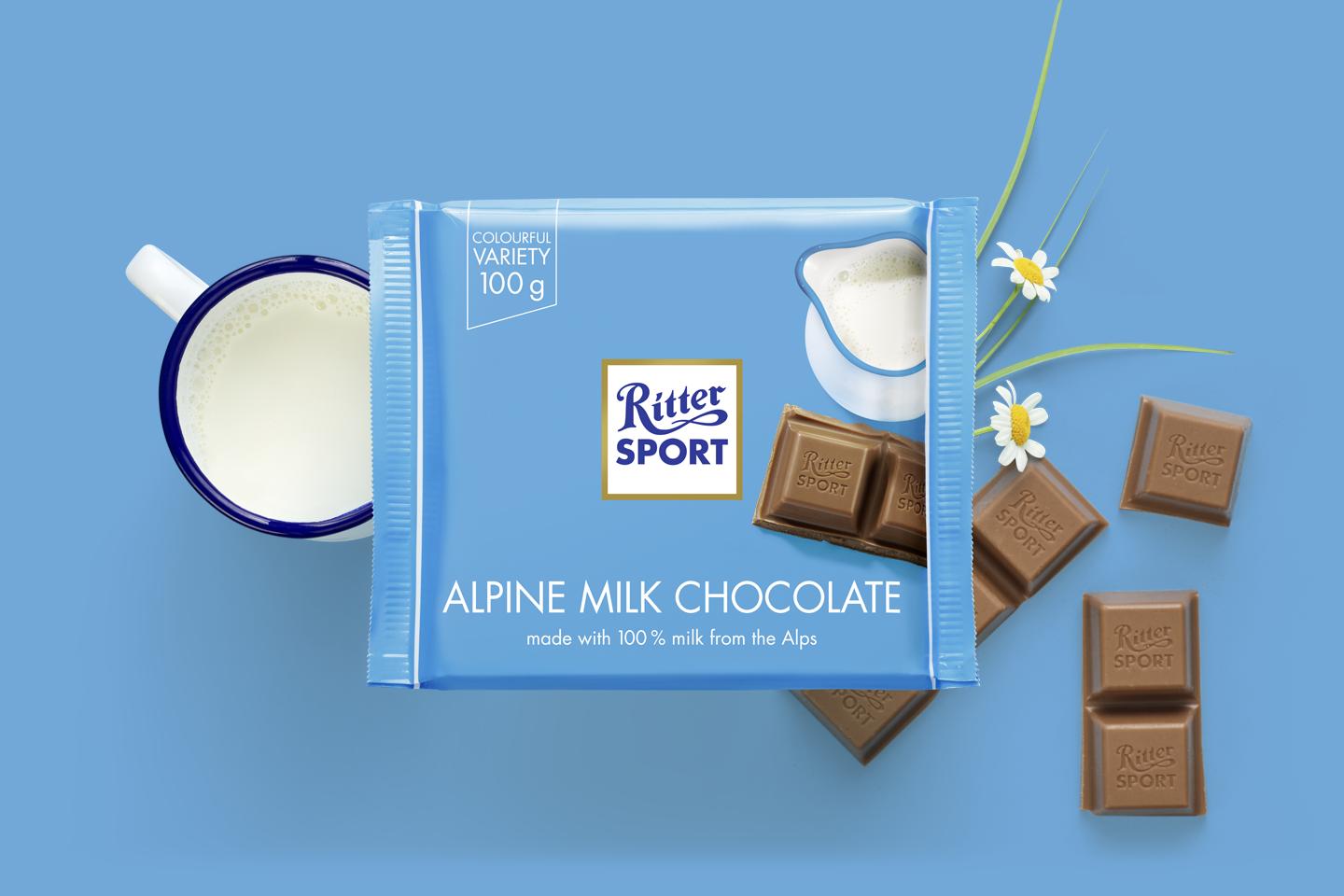 Ritter Sport Alpine Milk Chocolate 100g ริทเทอร์ สปอร์ต อัลไพน์ ช็อกโกแลตนม 100 กรัม