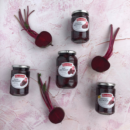 Baxters Baby Beetroot Pickled in Sweet Malt Vinegar 340g แบ็กซ์เตอร์ เบบี้ บีทรูท ดองในน้ำส้มสายชูมอลต์หวาน 340 กรัม