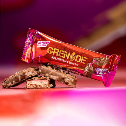 Grenade High Protein Bar Low Sugar Peanut Butter & Jelly 60g เกรนเนต โปรตีนบาร์ผสมเนยถั่วน้ำตาลต่ำและเยลลี่ 60 กรัม