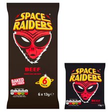 [Best Before 02-Nov-24] Space Raiders Beef Flavoured Corn Snacks 6 Pack 6X13g สเพซ ไรเดอร์ บรีฟ เฟลเดอร์ คอร์น สแนค 6 แพค 6X13g