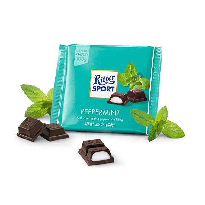 Ritter Sport Peppermint Cream Filled Chocolate Bar 100g เปเปอร์มินต์ ช็อคโกแลตรสมินต์สุดแสนอร่อย 100g