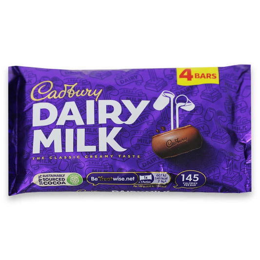 Cadbury Dairy Milk Chocolate 4 Bars 108.8g แคดเบอรี แดรีมิลค์ ช็อกโกแลตนม แบบแพ็ค 4แท่ง 108.8กรัม