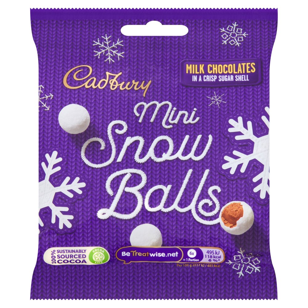 Cadbury Mini Snowballs Christmas Chocolate Bag 80g แคดเบอรี สโนว์บอลจิ๋ว ถุงช็อกโกแลตคริสต์มาส 80 กรัม