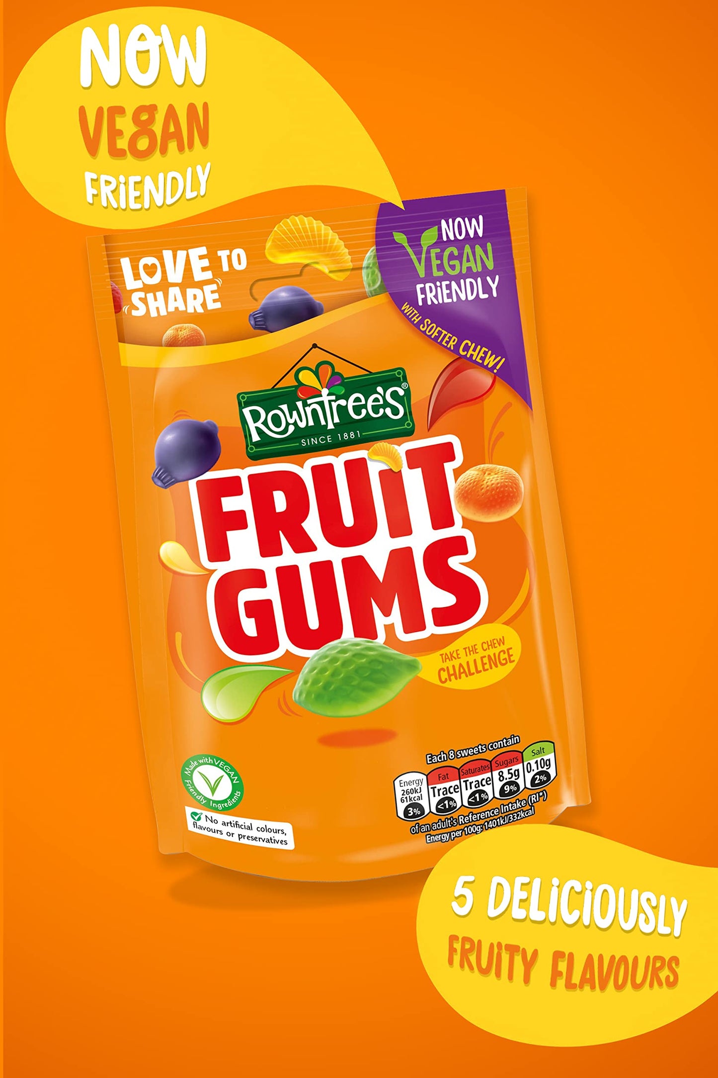 Rowntrees Fruit Gums Take The Chew Challenge  120g โรว์นทรีส์ ฟรุต กัมส์ เทค เดอะ ชิว ชาเลนจ์ 120 กรัม