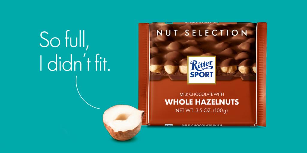 Ritter Sport Whole Hazelnuts Chocolate Bar 100g  ริทเทอร์ สปอร์ตโฮลเฮเซลนัท ช็อกโกแลตนมผสมเฮเซลนัท 100g