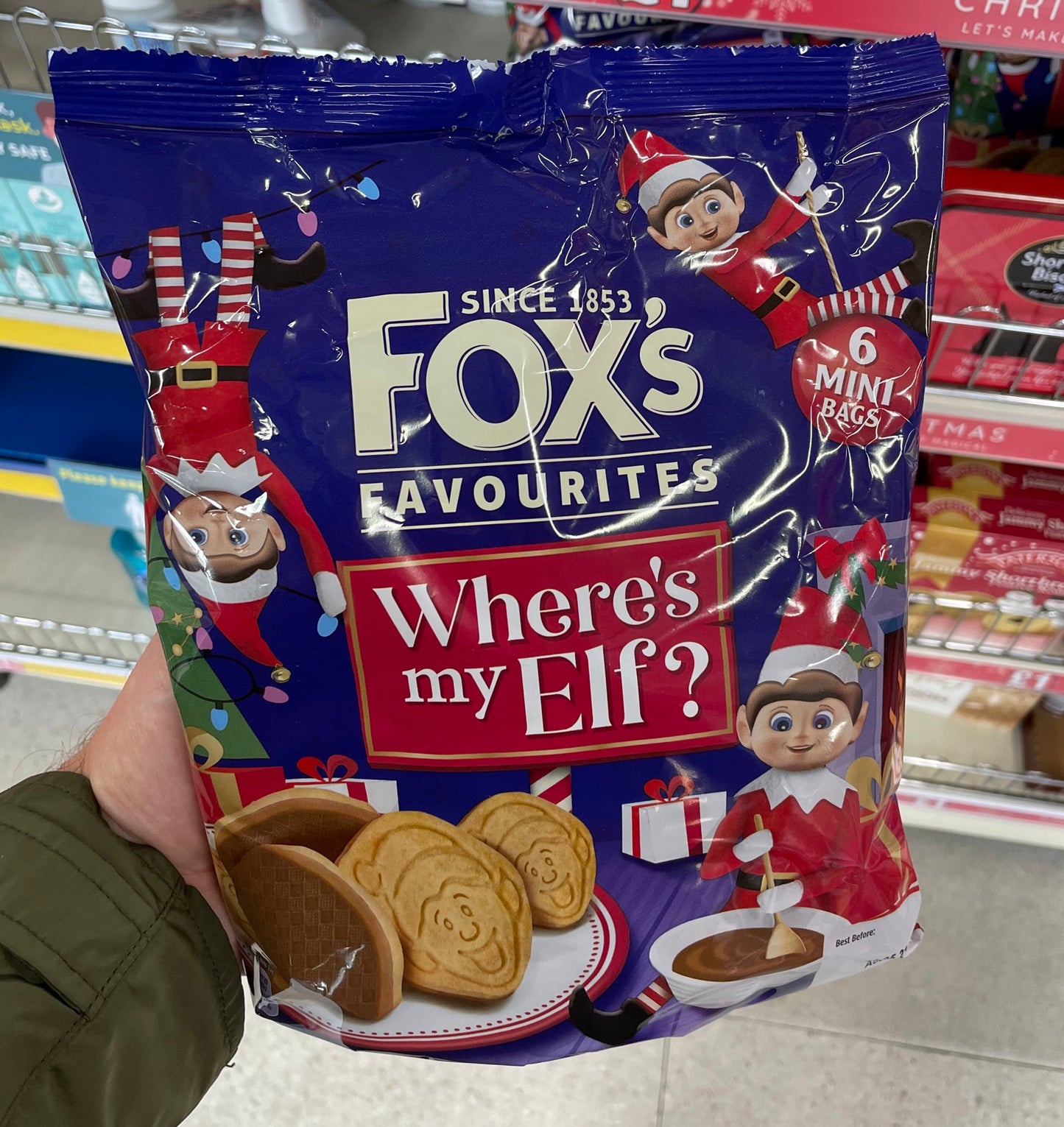 [Best Before 1/Jun/2024]Fox's Favourites Where's My Elf? Chocolate Biscuits 6X20g ฟ็อกส์ ช็อกโกแลตบิสกิต รุ่นแวน์ มาย เอลฟ์ 6X20กรัม