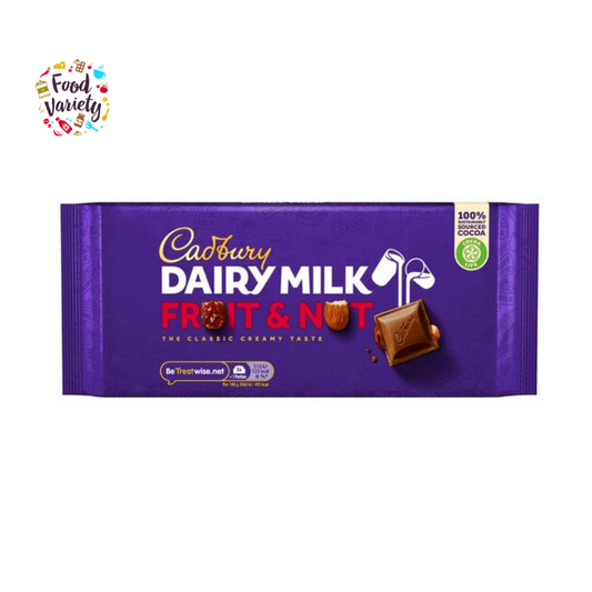 Cadbury Dairy Milk Fruit & Nut 180g แคดเบอรี แดรีมิลค์ ช็อกโกแลตนมผสมถั่วและผลไม้ 180g