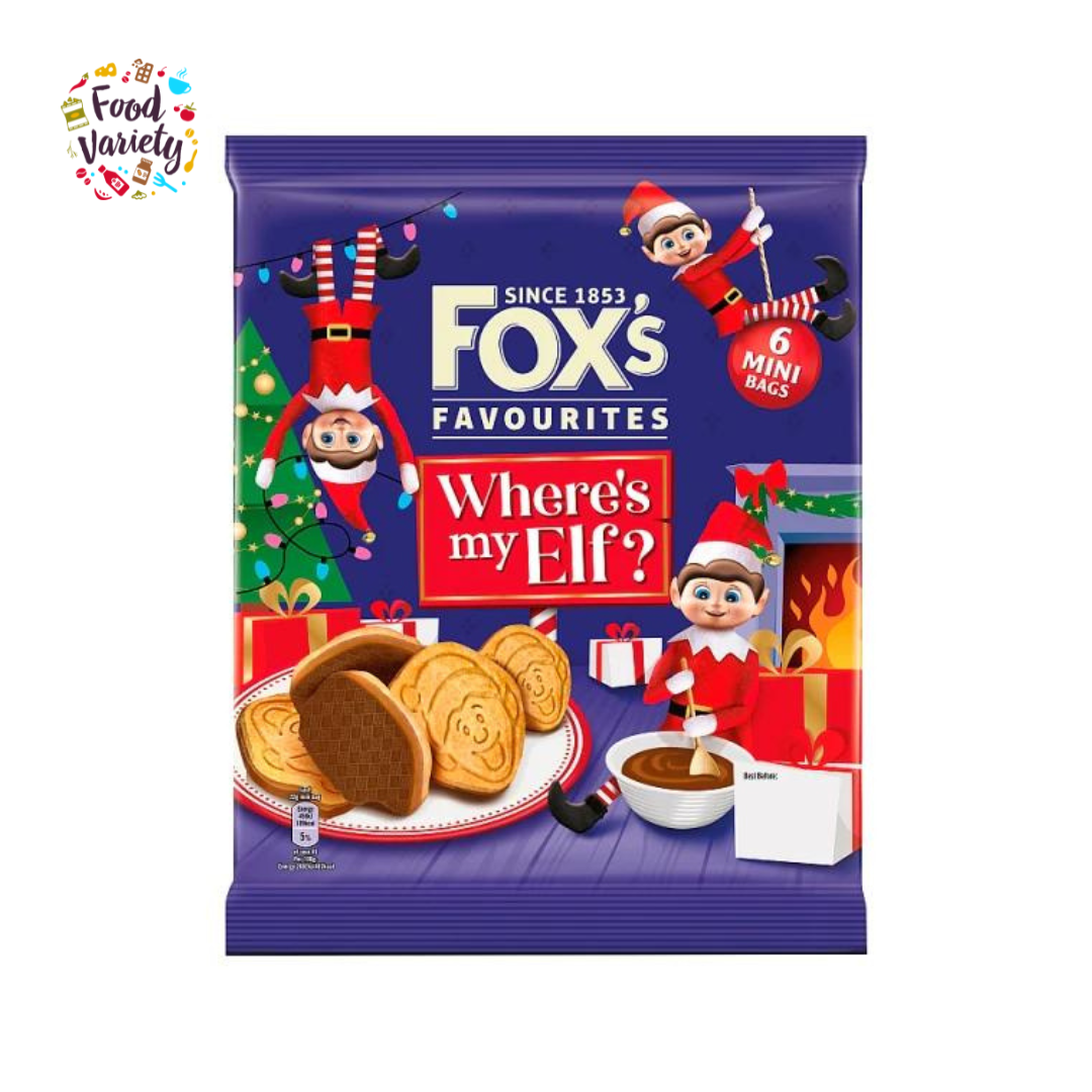 [Best Before 1/Jun/2024]Fox's Favourites Where's My Elf? Chocolate Biscuits 6X20g ฟ็อกส์ ช็อกโกแลตบิสกิต รุ่นแวน์ มาย เอลฟ์ 6X20กรัม