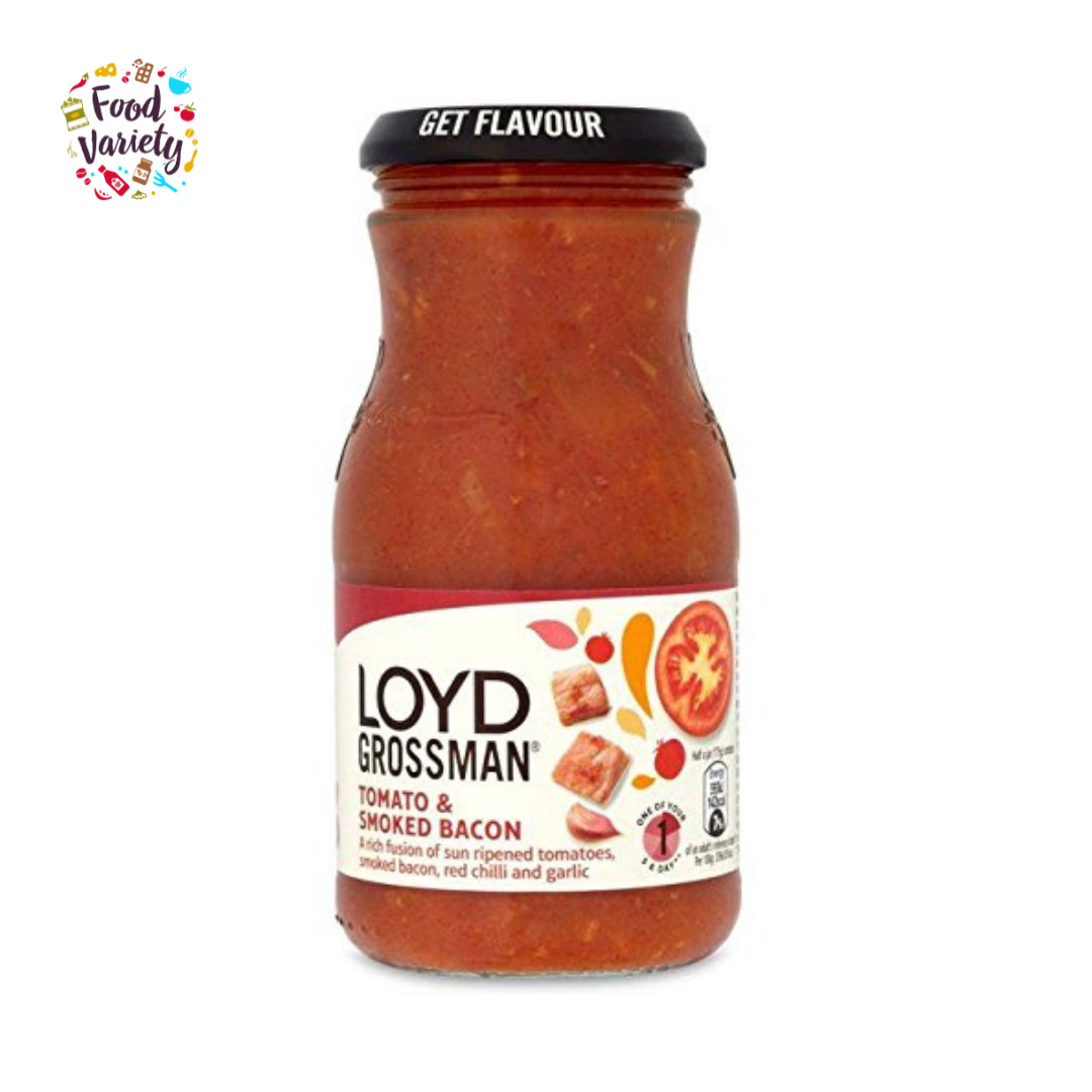 Loyd Grossman Smoky Bacon Pasta Sauce 350g ลอยด์ กรอสเเมน ซอสพาสต้ามะเขือเทศสโมคกี้เบคอน 350กรัม