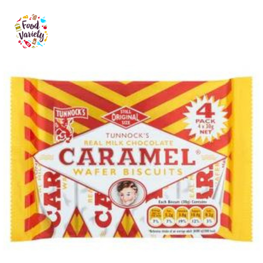 Tunnock’s Real Milk Chocolate Caramel Wafer Biscuits 4x30g ทันน็อคส์ เรียล มิลค์ ช็อกโกแลต คาราเมล เวเฟอร์ บิสกิต 4x30g