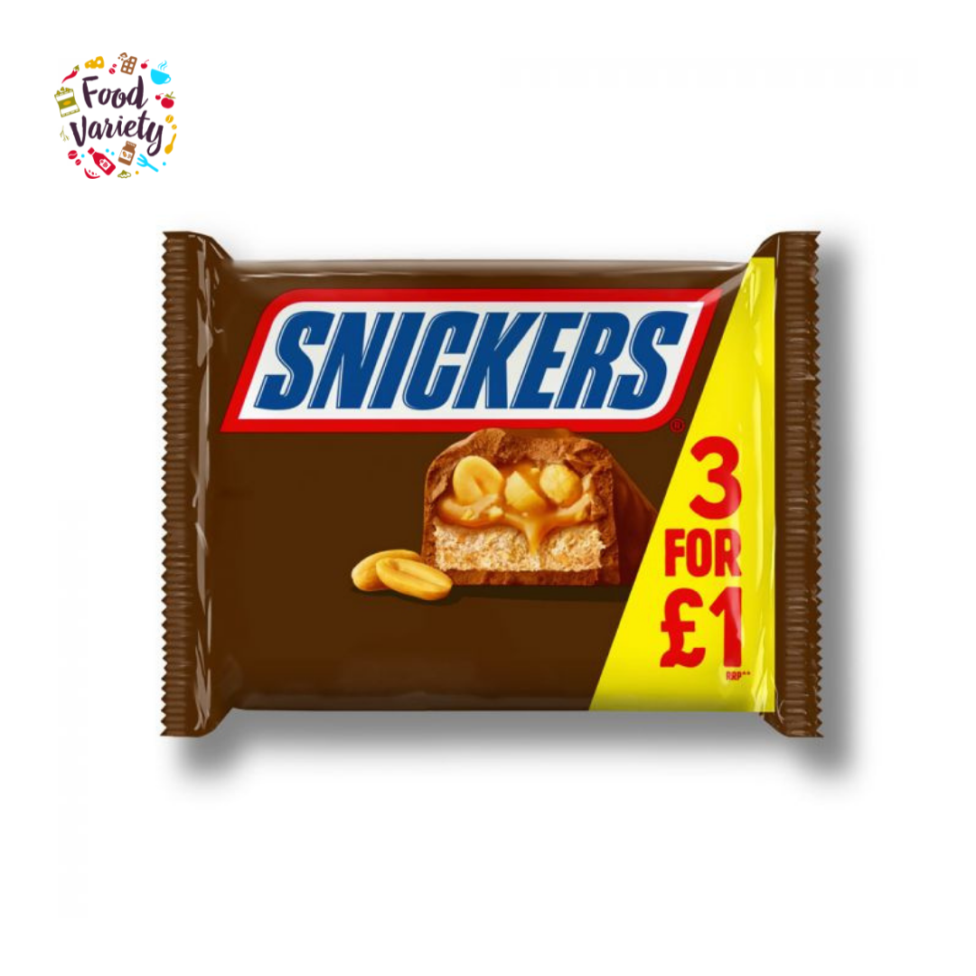 Snickers Chocolate Bars 3 Multipack 125.1g สนิกเกอร์ส ช็อกโกแลต 3 แท่ง 125.1กรัม