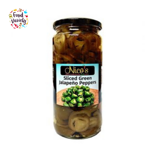 Nico’s Sliced Green Jalapeno Peppers 480g นิโคส์ พริกฆาลาเปญโญเขียวดอง 480กรัม