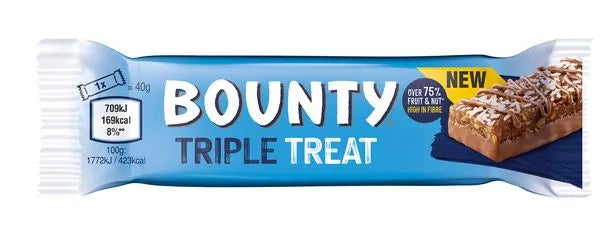 Bounty Triple Treat Fruit, Nut & Chocolate 128g บอนตี้ ทริปเปอร์ ทรี ลูกเกด,ถั่ว และช็อกโกแลต