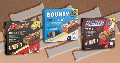 Bounty Triple Treat Fruit, Nut & Chocolate 128g บอนตี้ ทริปเปอร์ ทรี ลูกเกด,ถั่ว และช็อกโกแลต