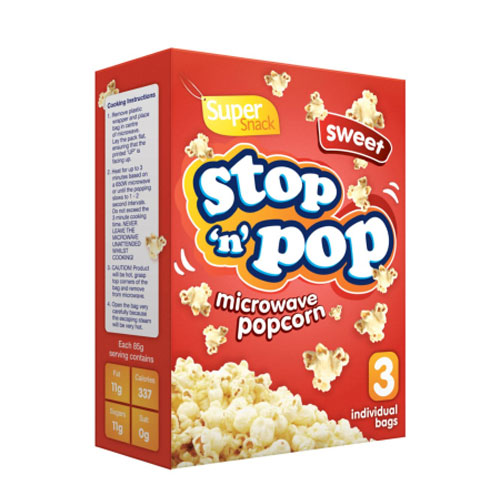 Stop ‘n’ Pop Sweet Popcorn 85g x 3 Bags (255g) สต็อป แอนด์ ป๊อป ข้าวโพดคั่วหวาน [85 กรัม x 3 ซอง] 255 กรัม