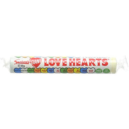 Swizzels Giant Love Hearts Rolls Fruit Flavour Fizzy Sweets (4 Pack) 105g สวิซเซิลม้วนหัวใจรักยักษ์ขนมหวานรสผลไม้ (4 แพ็ค) 105 กรัม