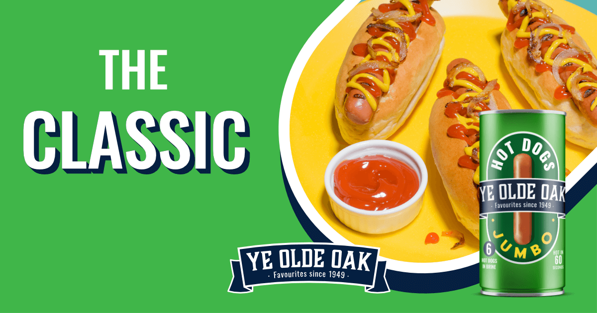 Ye Olde Oak Premium Jumbo Hot Dogs 560g  เยโอลด์โอ๊คพรีเมี่ยมจัมโบ้ ฮอทด็อก ไส้กรอกพร้อมทานในกระป๋อง 560กรัม