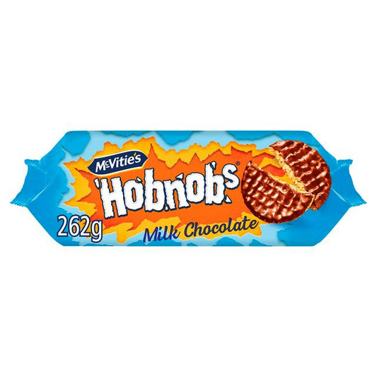 Mcvitie's Hobnobs the oaty one Milk Chocolate Biscuits 262g แมควิทีซ ฮอบน็อบส์ บิสกิตข้าวโอ้ต เคลือบช็อกโกแลตนม 262กรัม