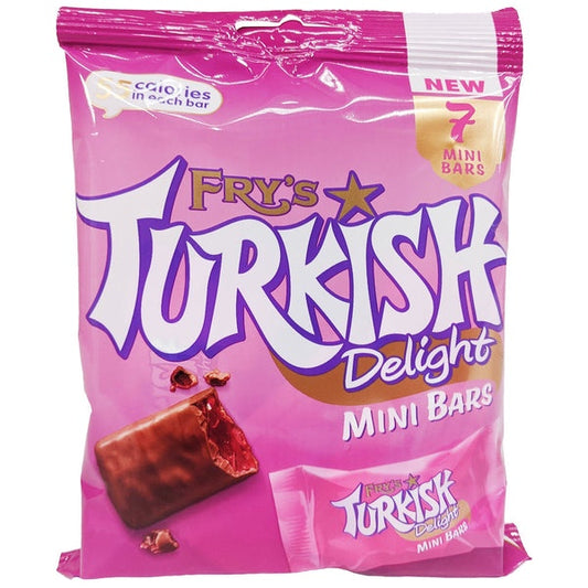 [Best Before 30-Jun-2023] Fry's Turkish Delight Mini Bars 7 Pack 105g ไฟรตุรกีดีไลท์ มินิ บาร์ 7ชิ้น 105กรัม เจลลี่ตรงกลางเคลือบด้วยช็อกโกแลตนม