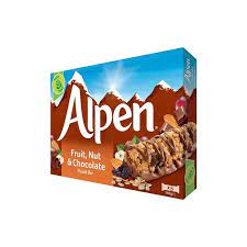 Alpen Fruit, Nut & Chocolate Oat Bar X 5 Bars 145g อัลเพน ธัญพืชผสมโอ๊ตชนิดแท่งผสมผลไม้และถั่วเคลือบช็อคโกแลต 145กรัม