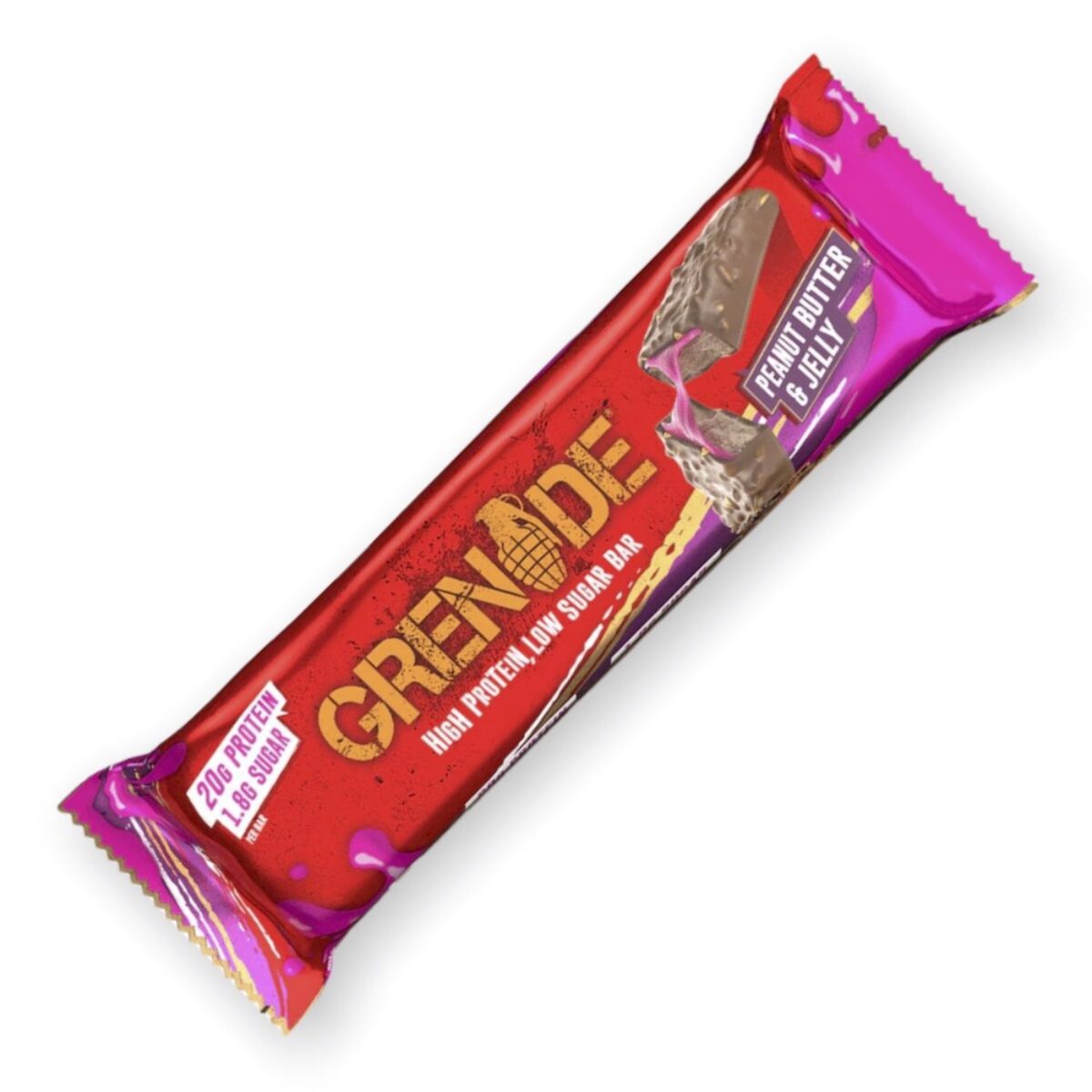 Grenade High Protein Bar Low Sugar Peanut Butter & Jelly 60g เกรนเนต โปรตีนบาร์ผสมเนยถั่วน้ำตาลต่ำและเยลลี่ 60 กรัม