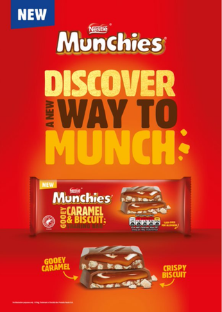 Nestle Munchies Gooey Caramel & Biscuit Sharing Bar 87g เนสท์เล่ มันชี่ส์ กูอี้ คาราเมล แอนด์ บิสกิต แชร์ริ่ง บาร์ 87 กรัม