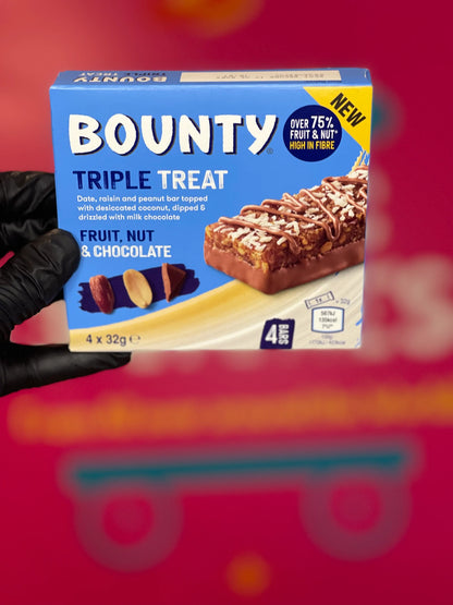 Bounty Triple Treat Fruit, Nut & Chocolate 128g บอนตี้ ทริปเปอร์ ทรี ลูกเกด,ถั่ว และช็อกโกแลต