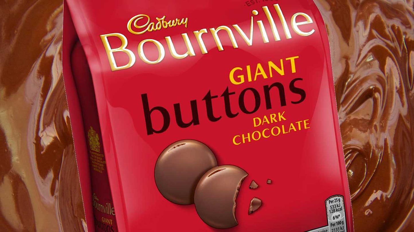 Cadbury Bournville Giant buttons Dark Chocolate 110g Cadbury Bournville Giant ปุ่มดาร์กช็อกโกแลต 110g