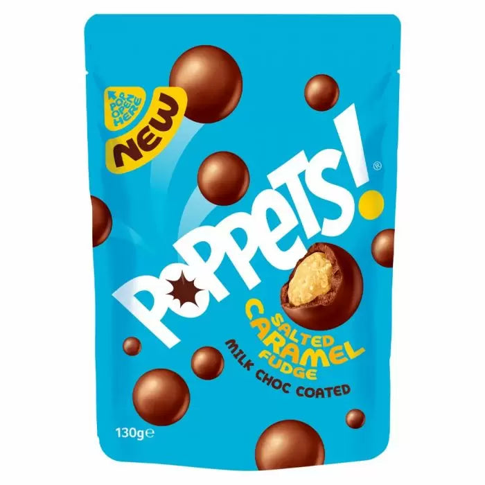 [Bestbefore-27-Mar-2025] Poppets Milk Chocolate Coated Salted Caramel Fudge Pouch 130g