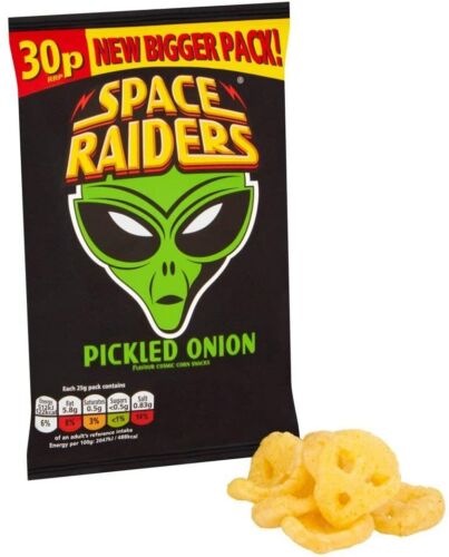 Space Raiders Pickled Onion Flavoured Corn Snacks 6 Pack 6X13g สเพซ ไรเดอร์ พิคเคิล ออเนียล เฟลเดอร์ คอร์น สแนค 6 แพค 6X13g