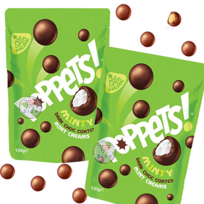 Poppets Dark Chocolate Coated Mint Creams Pouch 130g โปเปตซ์ ซองครีมมินต์เคลือบดาร์กช็อกโกแลต 130 กรัม